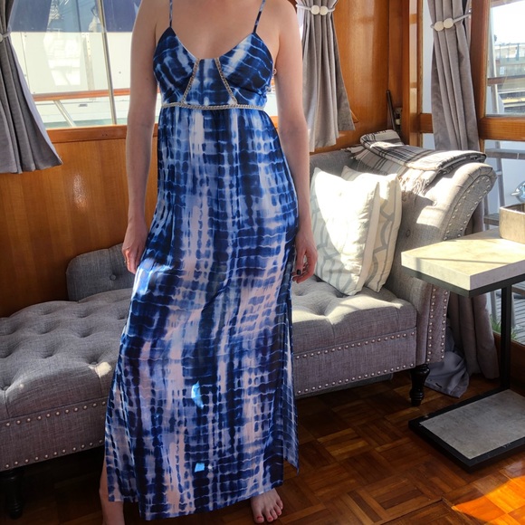 G by Guess Blue Print Maxi Dress w Chain details size XS - Picture 5 of 7